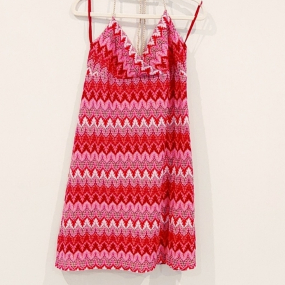 Loft Zig Zag Shimmer Stripe Knit Halter Mini Dress